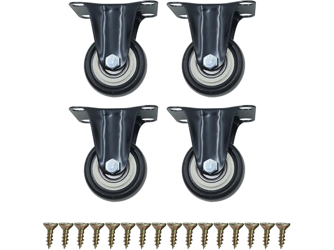 4 Rodízios Fixos 2 Polegadas, Rodízios De Borracha Silenciosos Para Mover Armários De Carrinho De Móveis