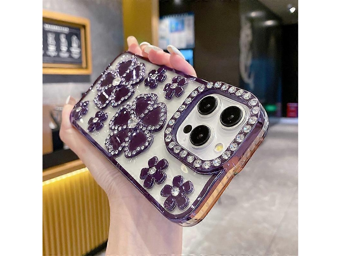 Capa De Celular Tpu Com Estampa De Flor De Strass E Galvanoplastia Para Iphone 15 Pro Max