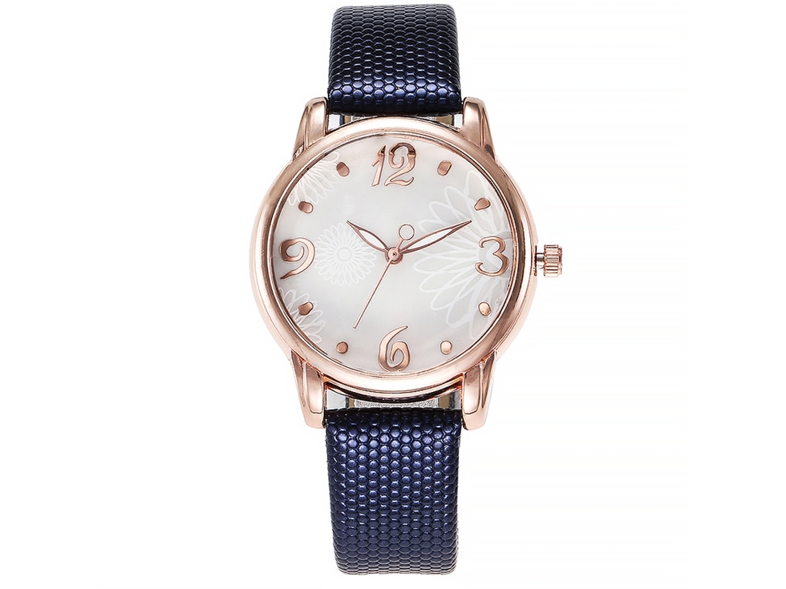 Relógio de Pulso Feminino Simple Style com Cinta Pu e Movimento de Quartzo (azul Escuro)