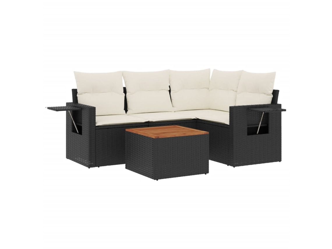 Maison Exclusive - 5 Pcs Conjunto Sofás De Jardim Com Almofadões Vime Pe Preto