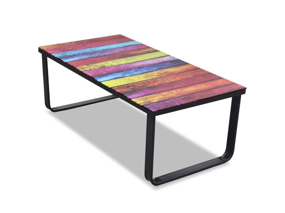 Vidaxl Mesa De Centro, Tampo De Vidro Com Impressão De Arco-íris