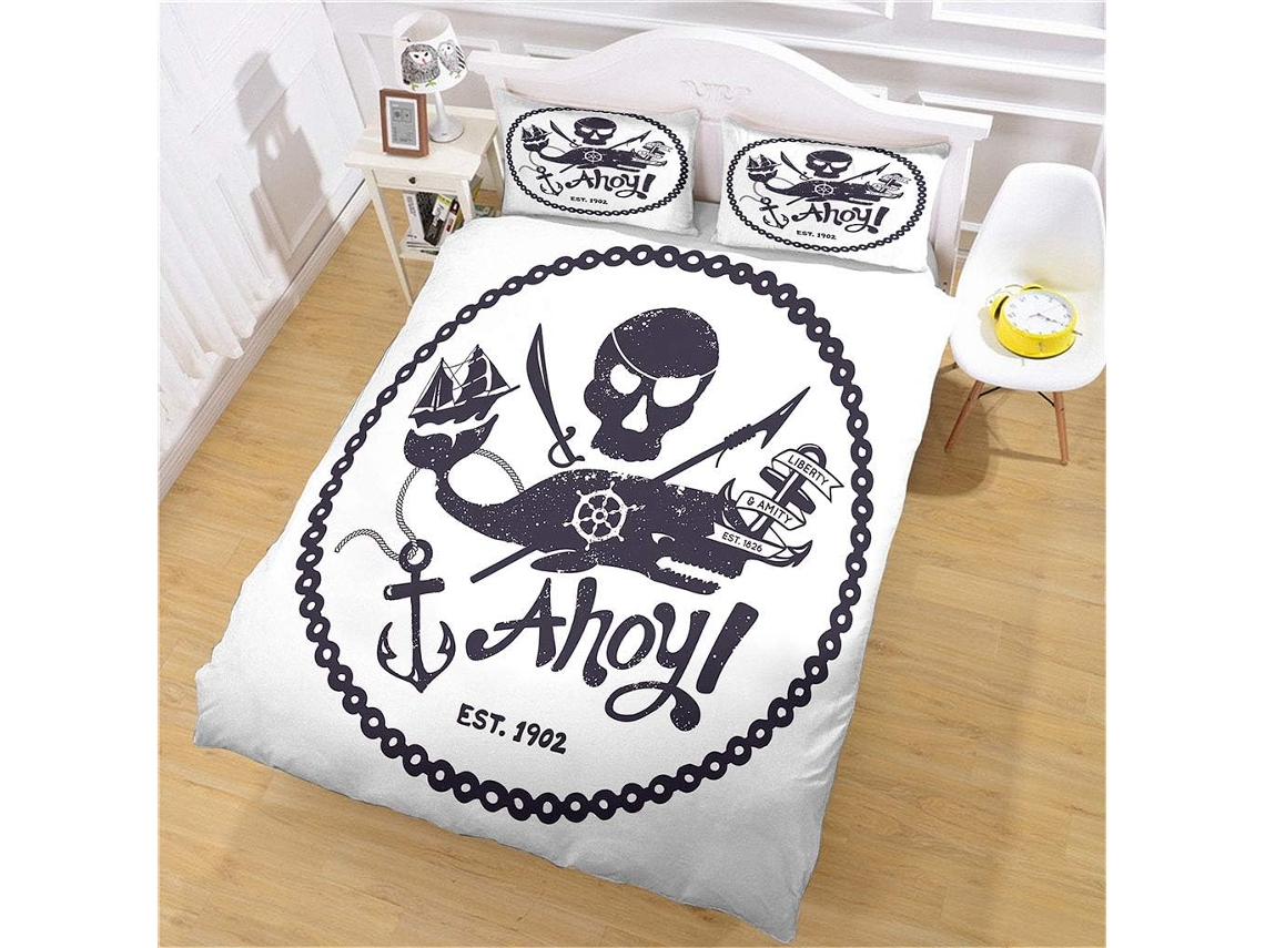 Capa de Edredom com Estampa Piratas em Microfibra Fronha 240x260cm