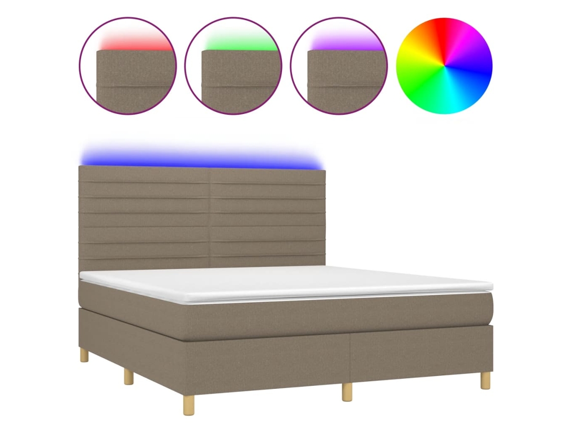 Cama Box Spring com Colchão e Led Tecido Cinza Acastanhado MAISON EXCLUSIVE (180x200 cm)