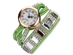 Relógio de Quartzo Feminino com Pulseira de Couro Pu e Strass Brilhante (verde)