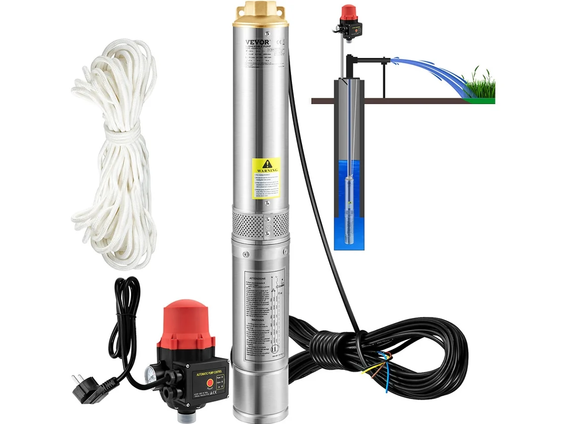 VEVOR Bomba Submersível para Poço Profundo Bomba de Água de Aço Inoxidável 550 W 50 L/Min 89 M
