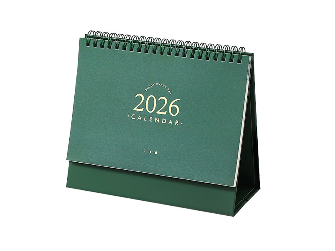 Calendário de Mesa 2026, Calendário Mensal com Argolas de Metal e Encadernação Dupla para Casa, Escritório e Escola BRILVIBERA (verde)