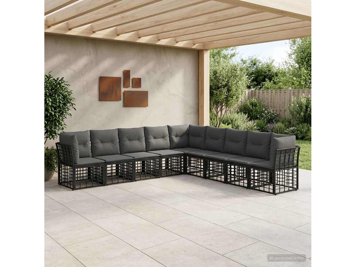 Vidaxl Conjunto De Sofás Para Exterior Preto Poliéster