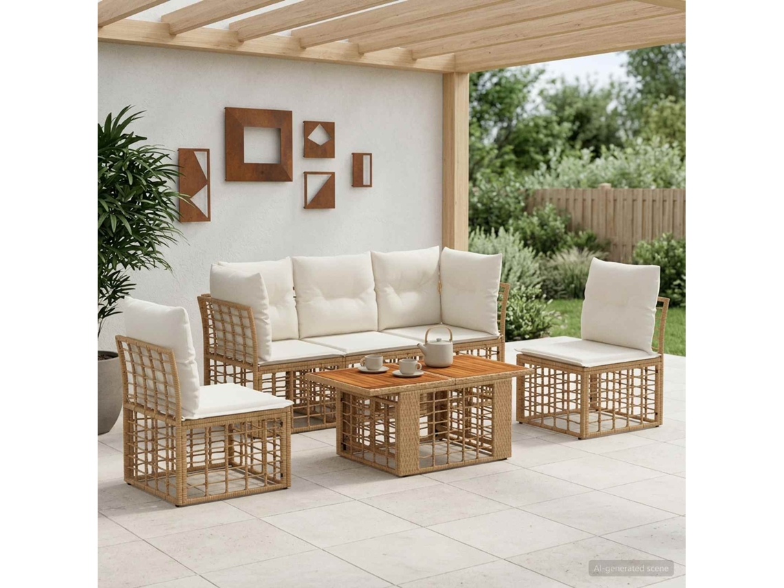 Vidaxl Conjunto De Sofá De Jardim 6 Unid. Natural E Branco Creme