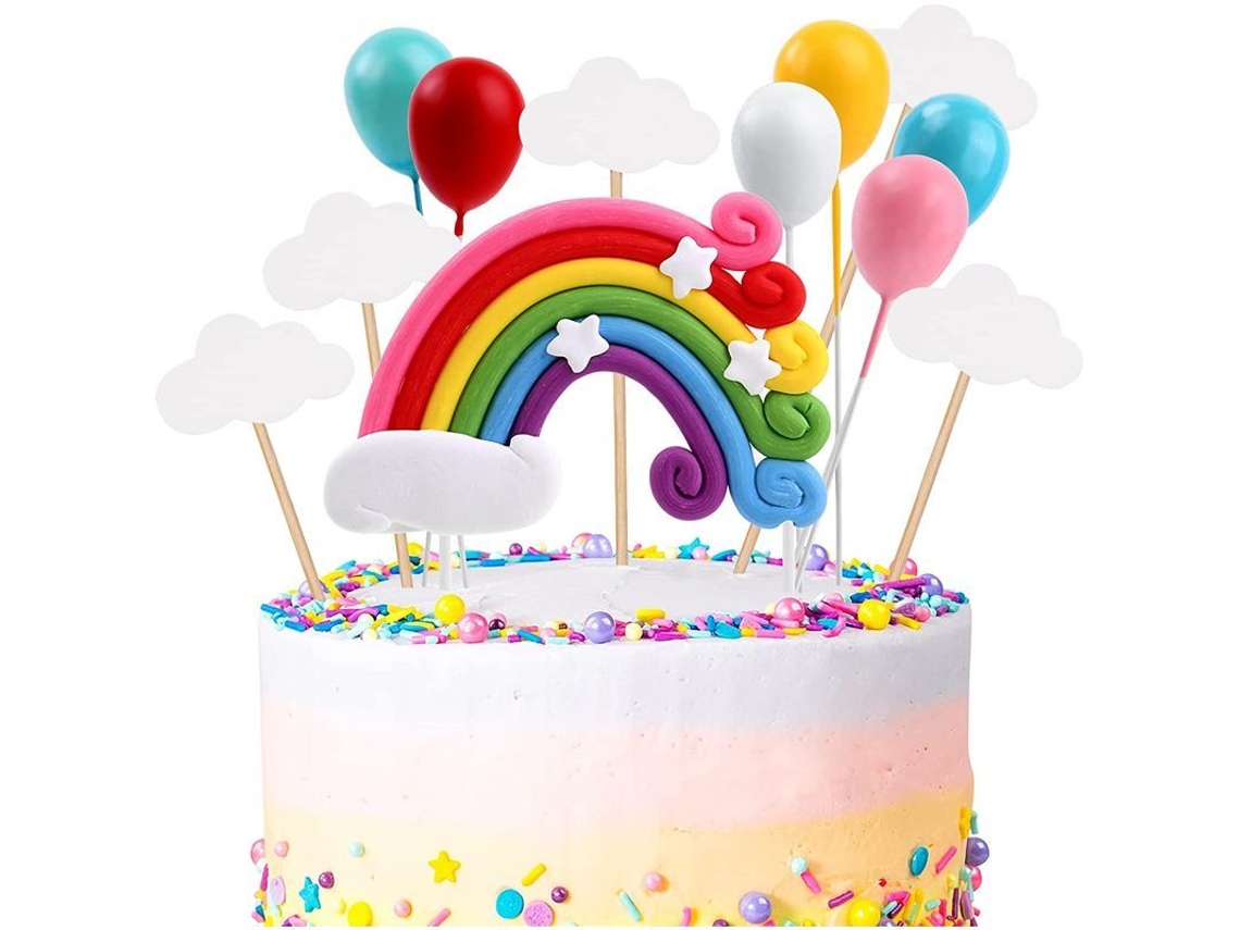 12 Decorações de Bolo de Aniversário, Tema Arco-íris, Balão, Nuvem, Toppers, Banner