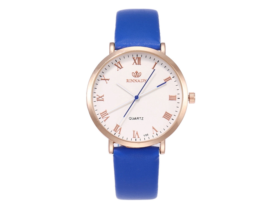 Relógio de quartzo unissex Zhoulianfa azul royal com pulseira de couro PU