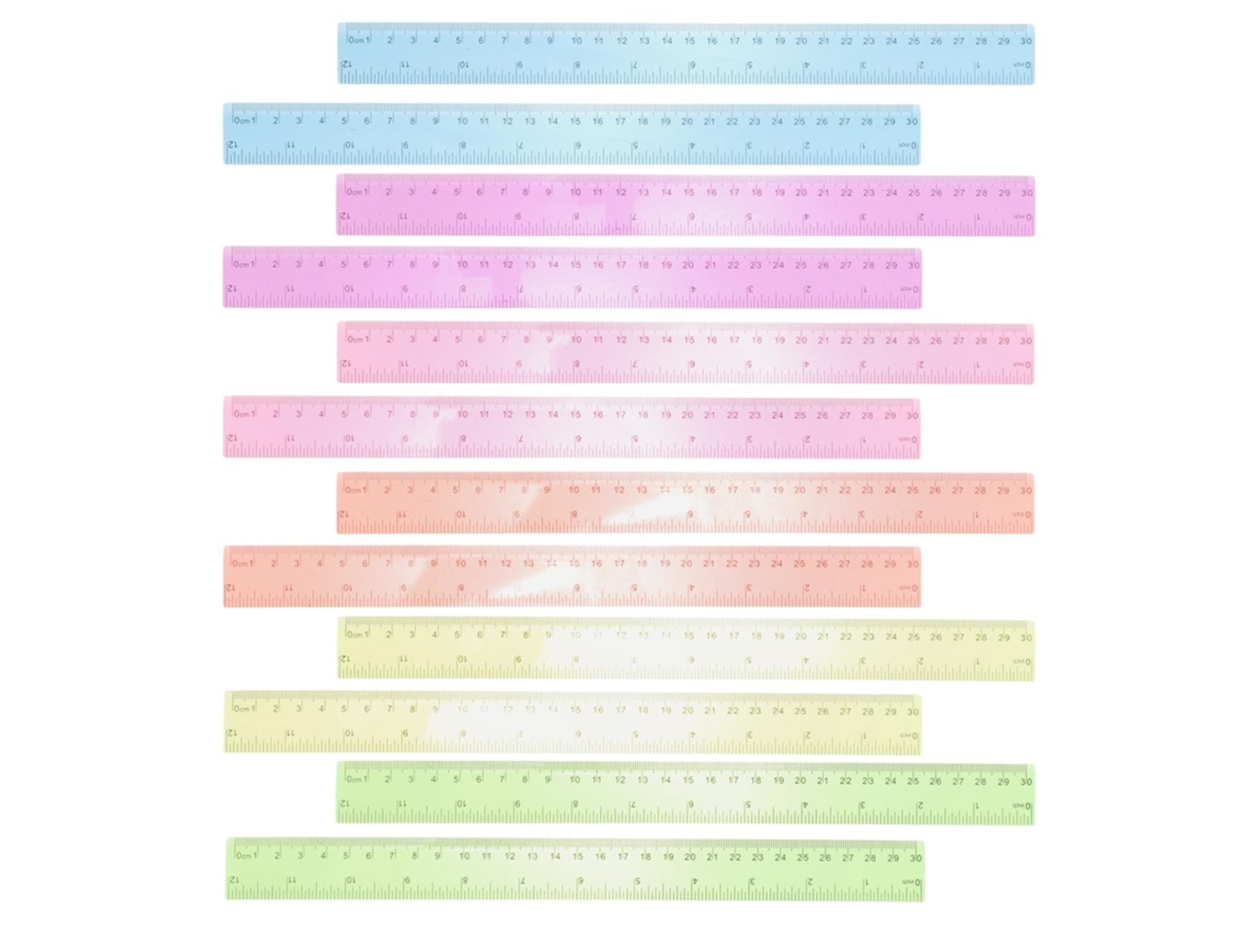 Conjunto De 12 Réguas Plástico Transparentes E Coloridas, Flexíveis E Reutilizáveis Para Medição, Ideais Para Estudantes