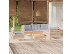 Vidaxl 6 Pcs Conjunto Lounge De Jardim C/ Almofadões Cinza Pinho