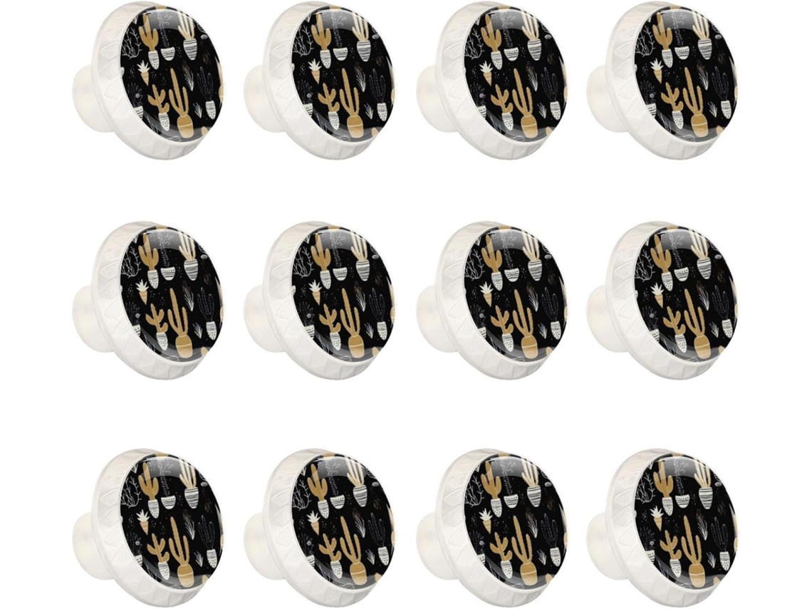 Puxadores Redondos Para Gavetas De Cômoda, Puxadores Para Armários De Cozinha, 12 Peças, Cacto Abstrato Marrom E Preto