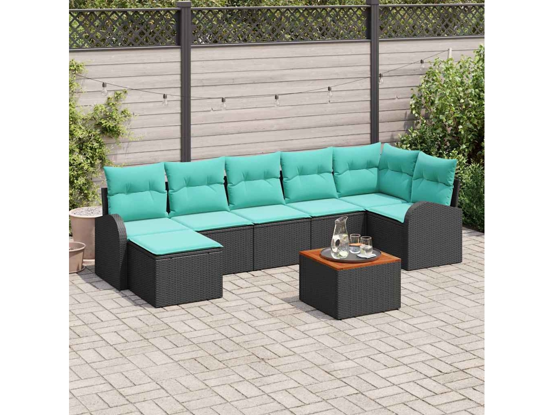 Vidaxl Conjunto De Sofá De Jardim 8 Unid. Preto E Turquesa Vime Pe