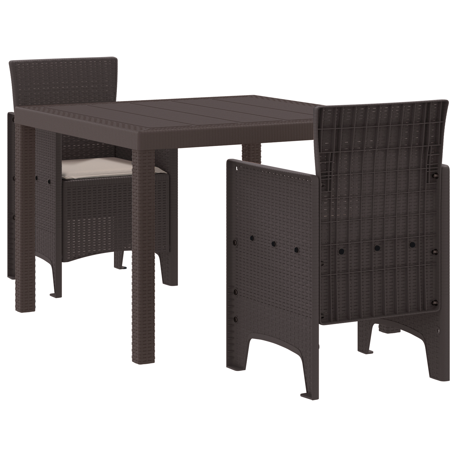 Conjunto 3 De Jantar De Jardim Com Vidaxl E Almofadas Marrom Em Rattan Sintético