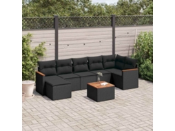 Vidaxl 8 Pcs Conjunto Sofás De Jardim Com Almofadões Vime Pe Preto