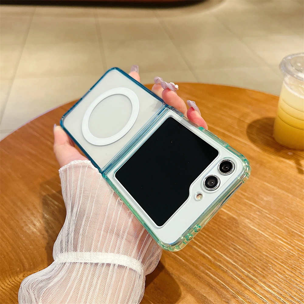 (azul-verde, Galaxy Z Flip7 Fe) Capa Transparente, Compatível Com Carregamento Sem Fio Magnético, Capa Protetora Resistente A Impactos