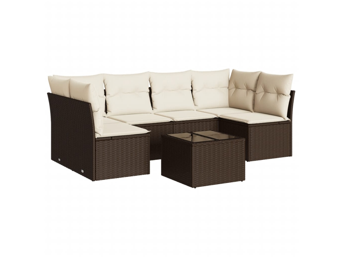 Conjunto de 7 Sofás de Jardim com Almofadões Vime Pe Castanho MAISON EXCLUSIVE (7 pcs)