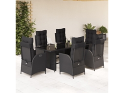 7 Pcs Conjunto De Jantar P/ Jardim C/ Almofadões Vime Pe Preto Dkd Home Decor