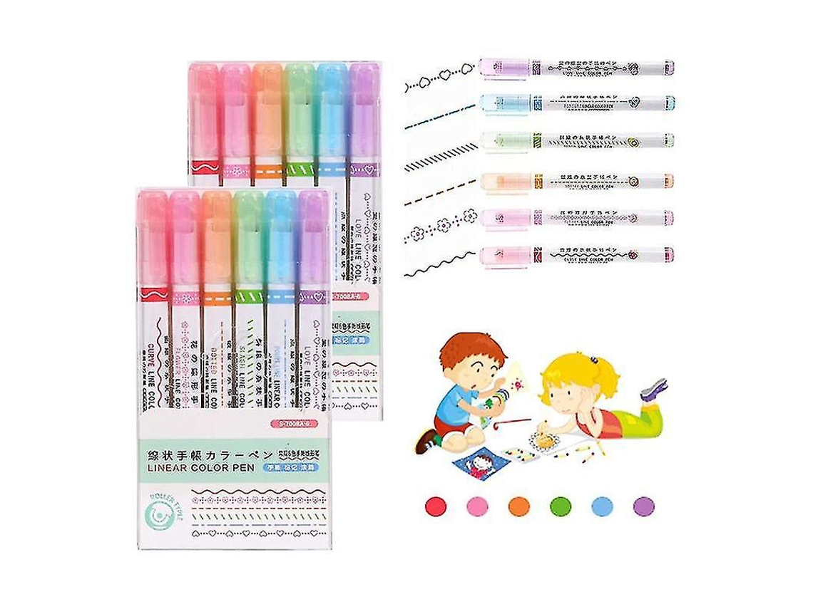 Conjunto De 2 Marcadores Curvos De Ponta Dupla Com 6 Formatos Diferentes, Ideais Para Escrever E Desenhar. Olysi Shop