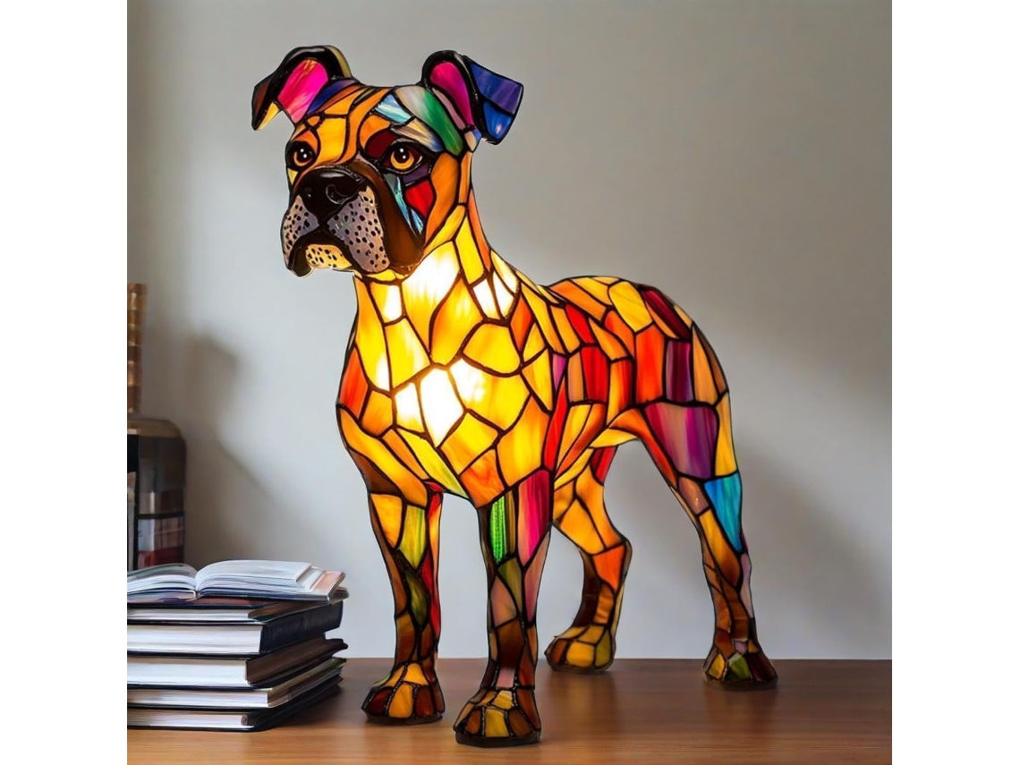 Luminária Noturna De Vidro Colorido Com Estampa Cães Das Raças Boxer