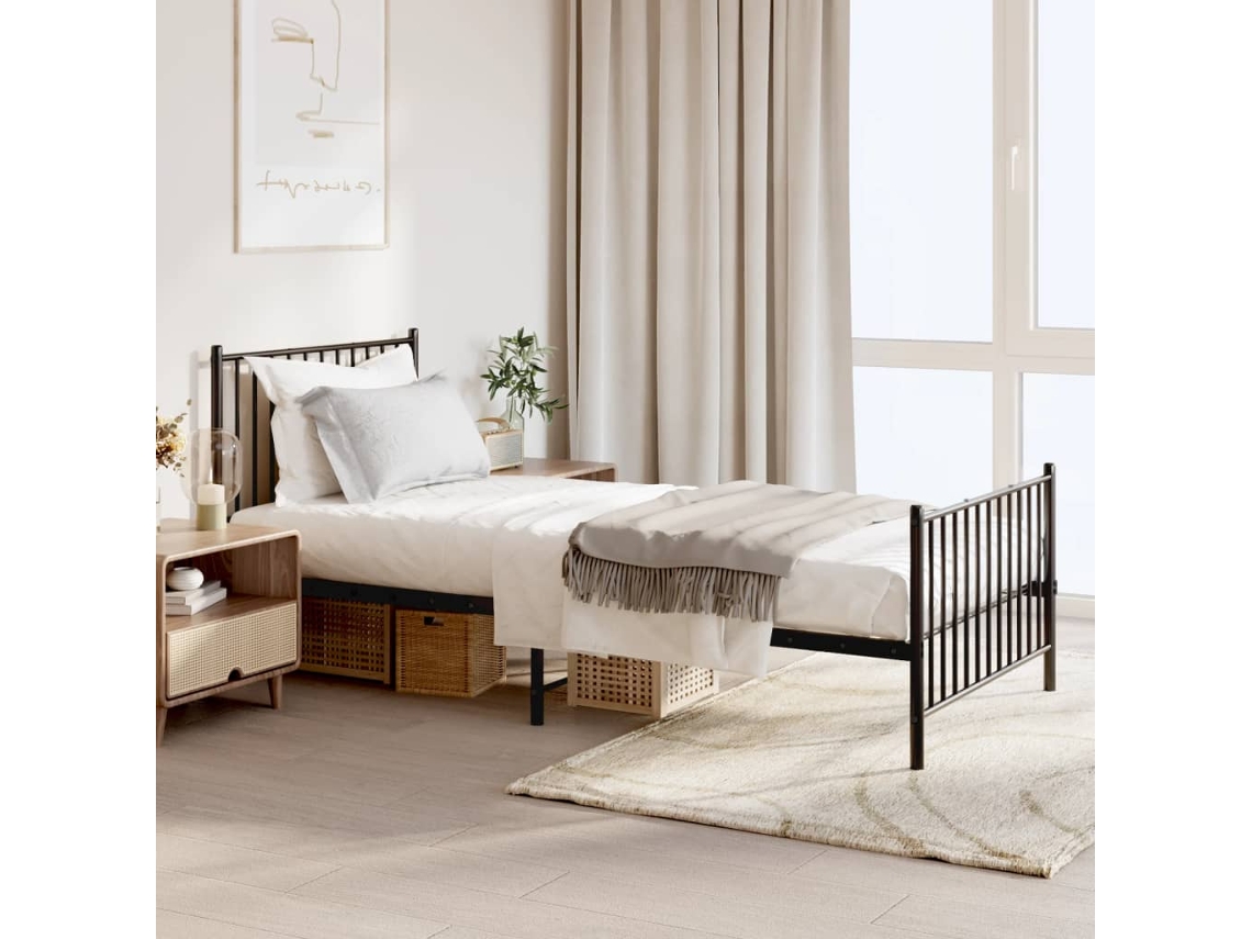 Estrutura de cama com cabeceira e pés 90x200 cm metal preto