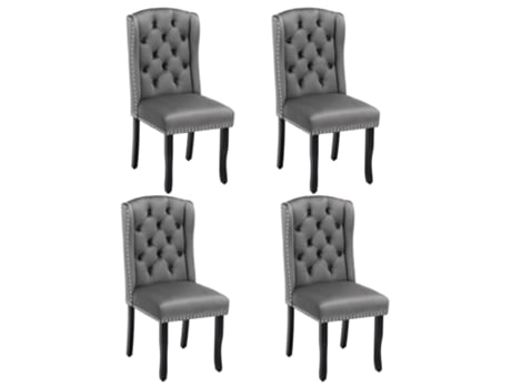 Conjunto De 4 Cadeiras De Veludo Com Pernas De Carvalho Decoradas Com Rebites Cinzento Uytie
