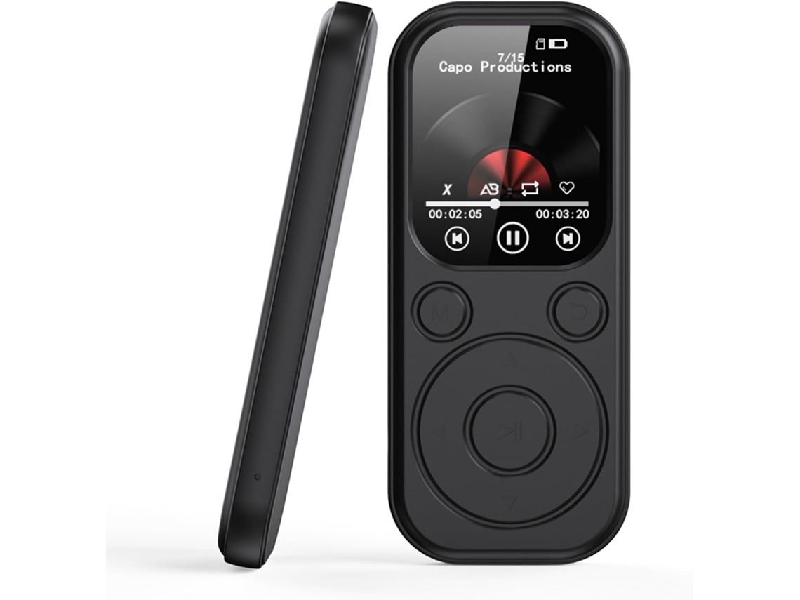 Reprodutor de MP3/MP4 de 8 GB com tela Bluetooth de 5,4 polegadas, 8 GB de armazenamento, 12 horas de reprodução, tamanho compacto de 2,01 polegadas (2,01 polegadas), entrada para cartão de memória.