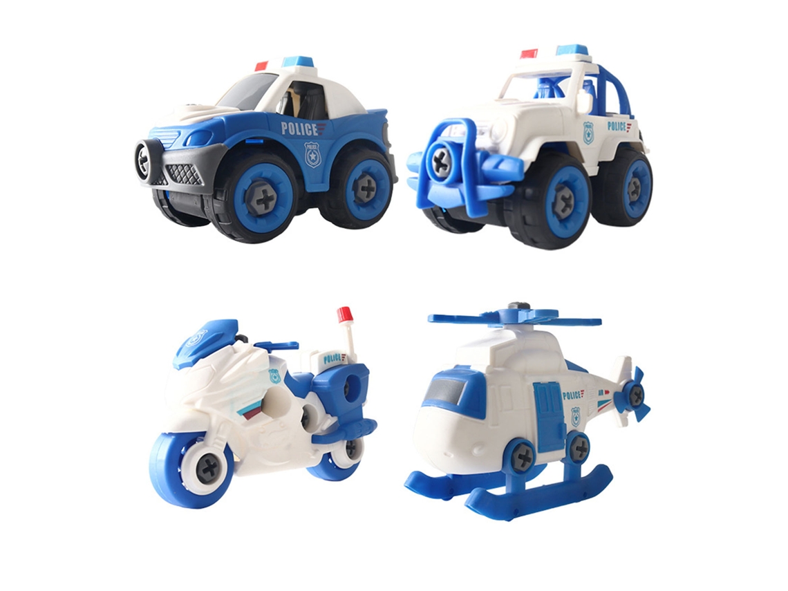 Primerox brinquedo de Veículo de Polícia Infantil Montado com Carro Helicóptero Motocicleta e Chave de Fenda
