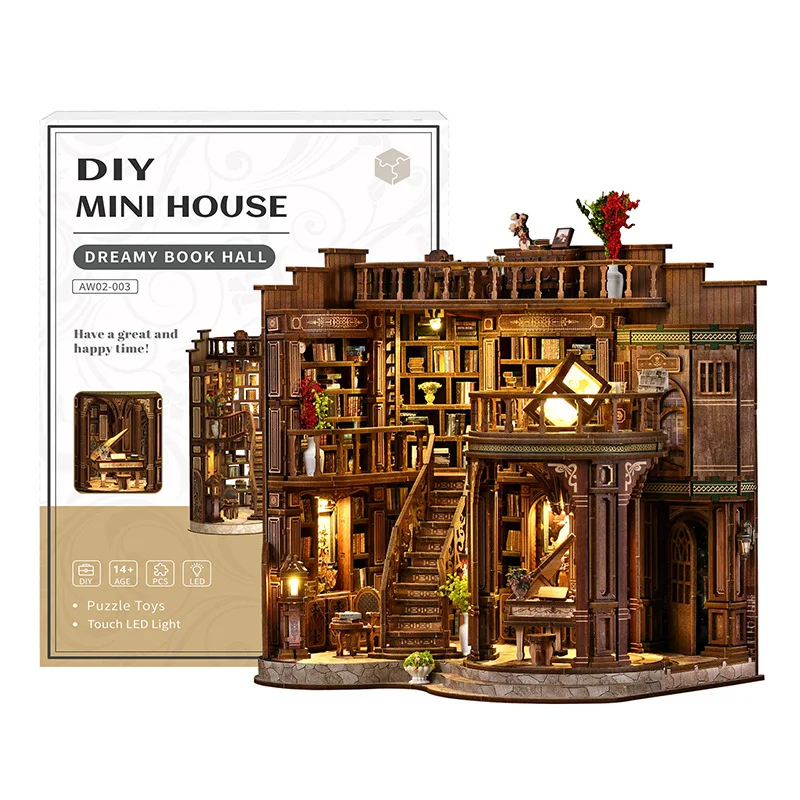 Conjunto de Miniatura de Livraria Fantástica para Montar Arquitetura Retrô Europeia MDUG
