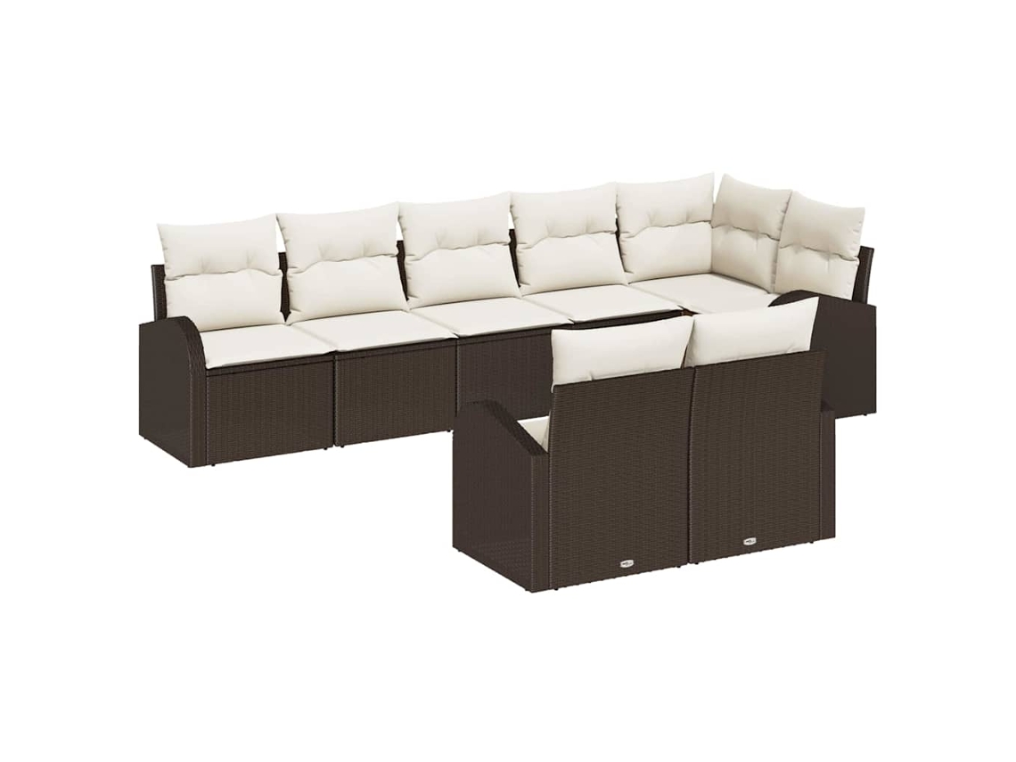 Vidaxl Conjunto De Sofá De Jardim 8 Pcs Marrom E Branco Vime Pe