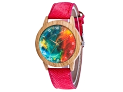 Relógio de casal Zhoulianfa Colorful Nebula, em lona vermelha, com mecanismo de quartzo.