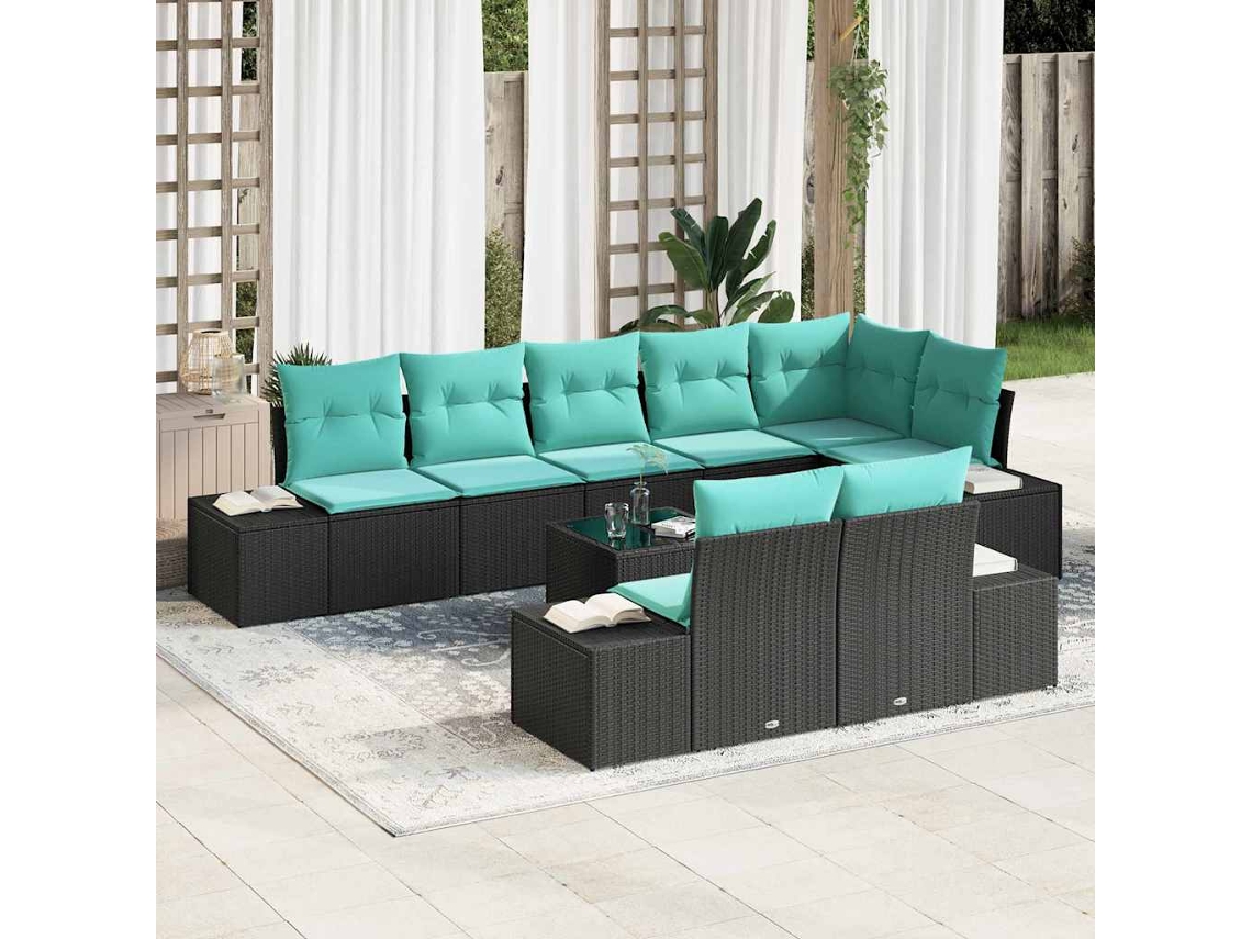 Vidaxl Conjunto De Sofá De Jardim Preto E Turquesa Rattan Sintético