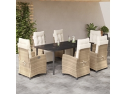Vidaxl 7 Pcs Conjunto De Jantar P/ Jardim Com Almofadões Vime Pe Bege
