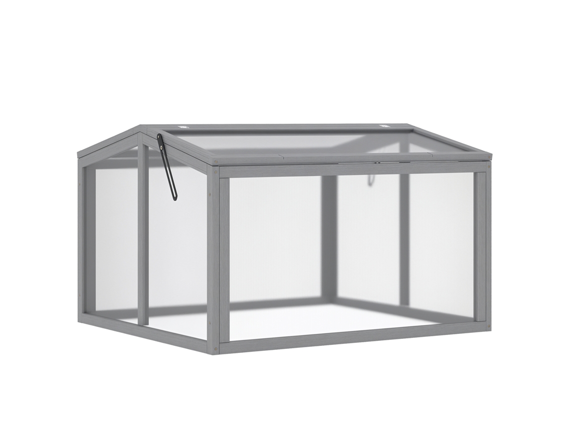Estufa com cobertura de madeira e policarbonato resistente às intempéries cinza claro 90x80x58cm BTFORUS