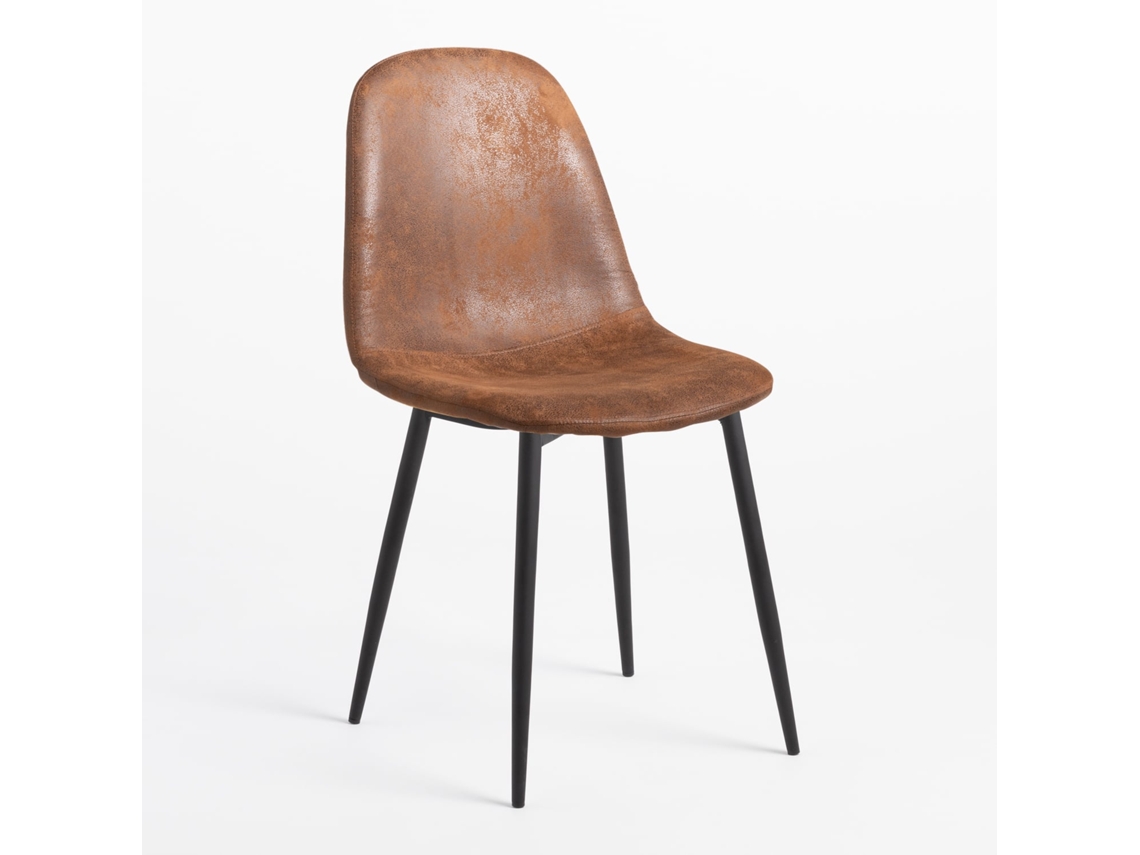 Sklum Glamm Estofada Cadeira De Jantar Poliéster     Preto                  Couro Sintético Café Vintage                               Pelé Sintética