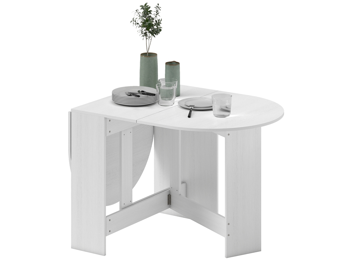 Mesa De Cozinha Dobrável De Jantar Ovalada Com Laterais Abatíveis Estilo Moderno 163x80x75 Cm Branco