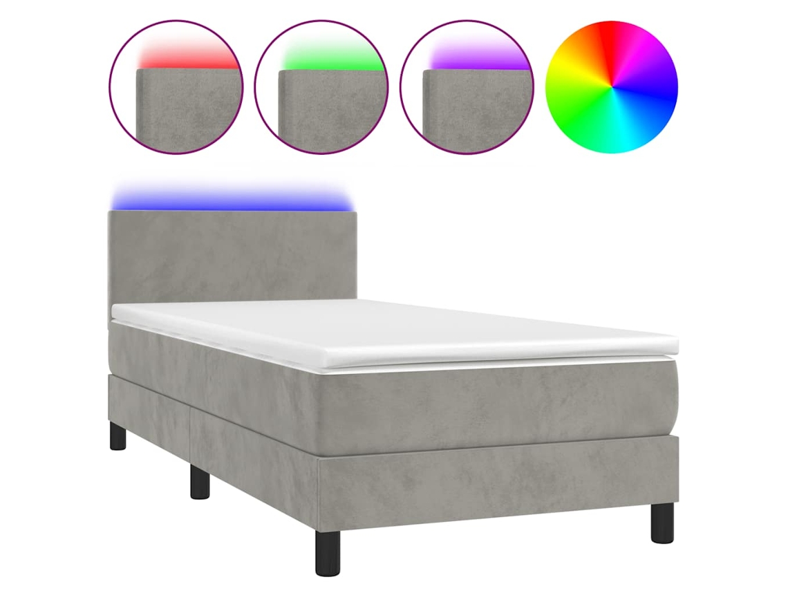 Cama Box Spring com Colchão LED 80x200 cm Veludo Cinzento Claro MAISON EXCLUSIVE