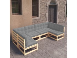 Vidaxl 6 Pcs Conjunto Lounge De Jardim C/ Almofadões Pinho Maciço