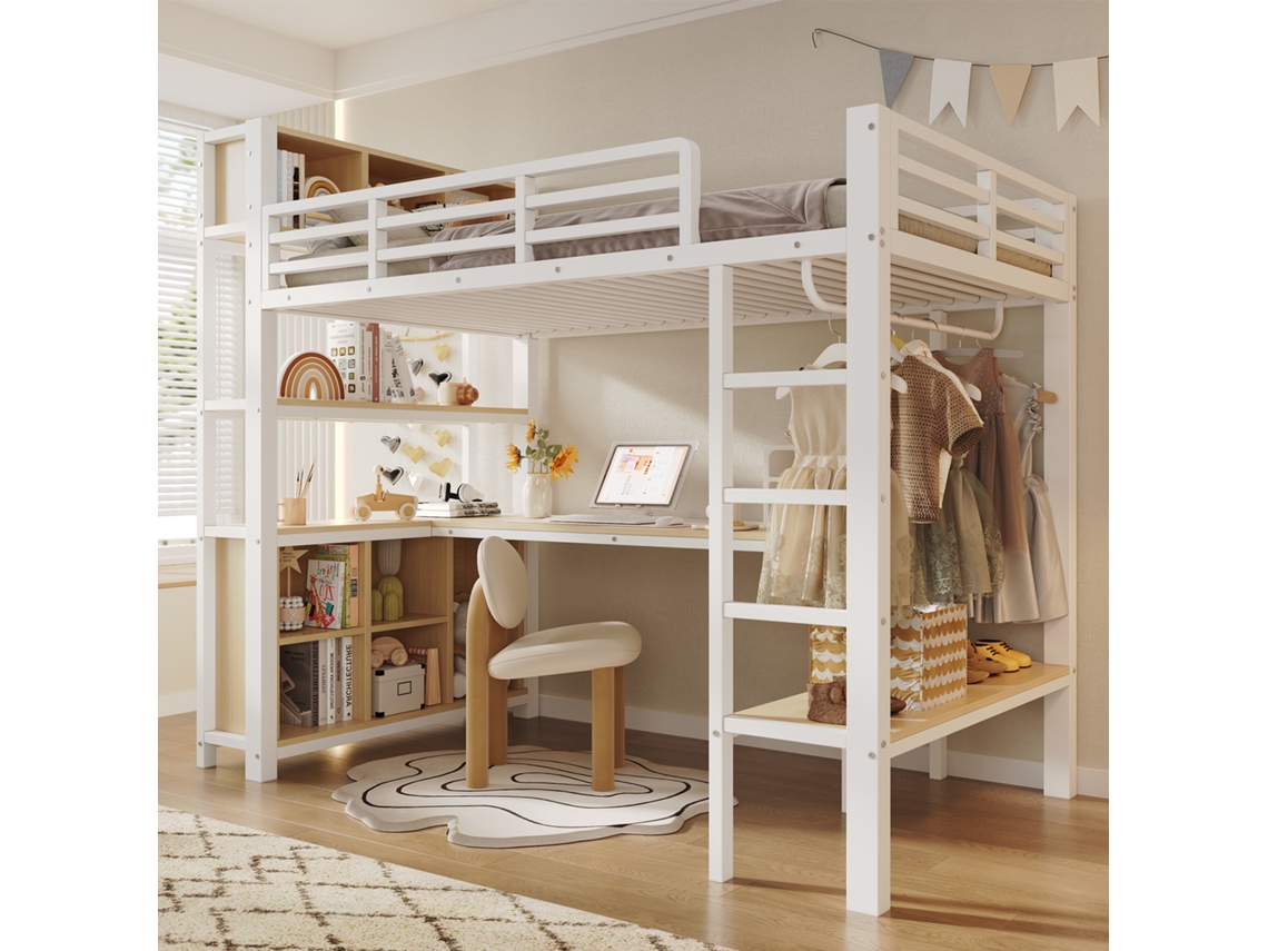 Cama Alta Mdf E Metal Branco 90x200 Cm