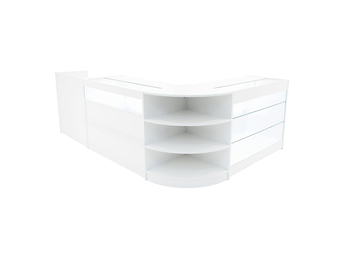 Conjunto De Balces Comerciais Hyperion | Branco | Lm60 B1200 K1200 Tb60 | Mdf E Vidro Temperado | Prateleiras E Monstershop