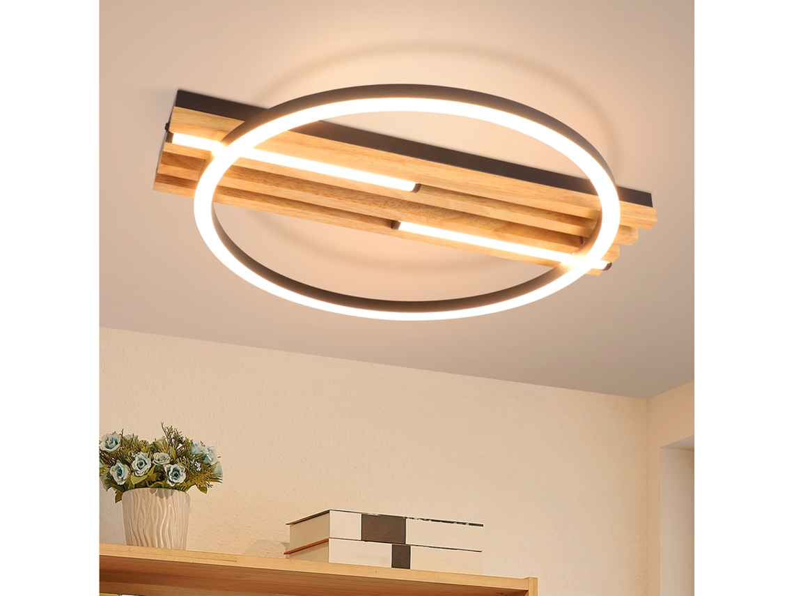 Luminária De Teto Led Moderna Nettlife De 38 Cm E 24 W, Em Madeira, Retangular, Preta, 3000 K Branco Quente, Ideal Para Sala De Estar, Quarto