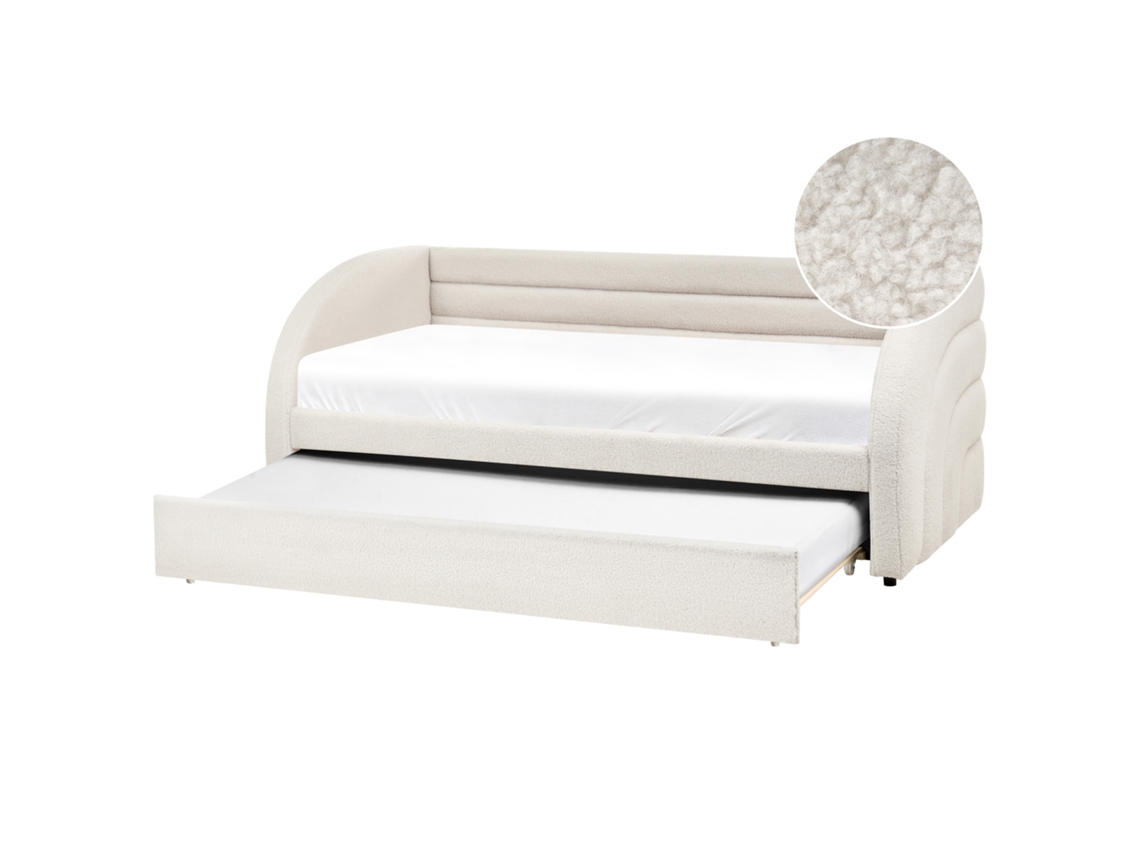 Cama De Hóspedes Estofada Extraível Em Bouclé Beliani Albiac De Bouclé Branco 90x200
