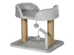 Arranhador Pequenos Altura 42 Cm Com Cama Bolas Supensas E Postes De Juta 48x38x42 Cinza