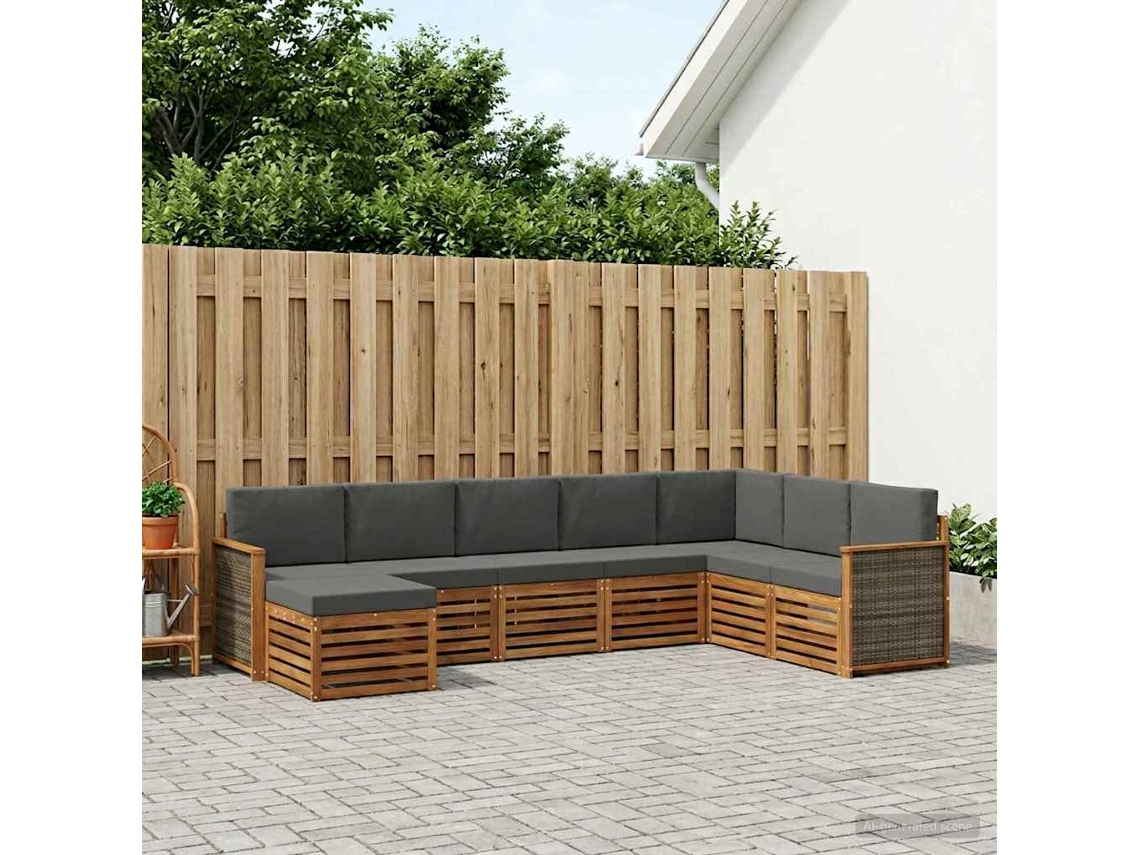 Vidaxl Conjunto De Sofás Para Exterior 6 Pcs Natural E Antracite