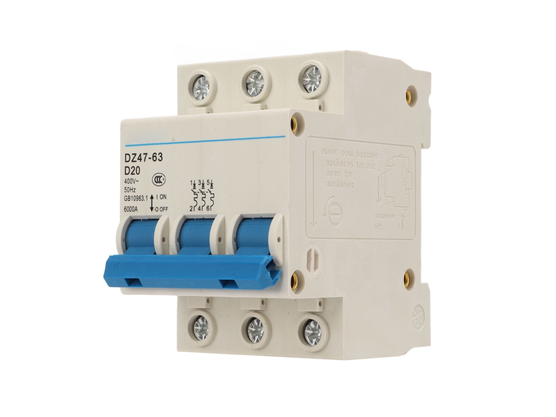 Interruptor de circuito automático 3p 20a dz47 63 400v para edifícios escritórios com carcaça incombustível | S/MARCA