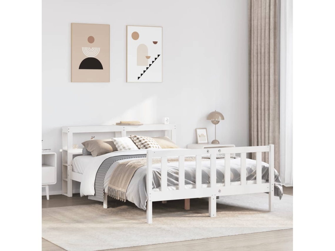 Cama Sem Colchão 140x190 Cm Madeira De Pinho Maciça Branco