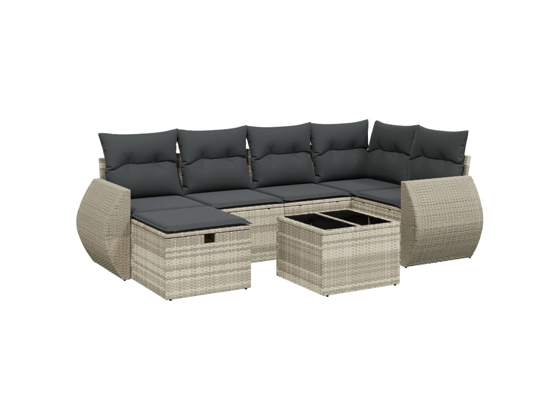 Conjunto 7 sofás jardim com almofadões VIDAXL vime PE cinzento-claro