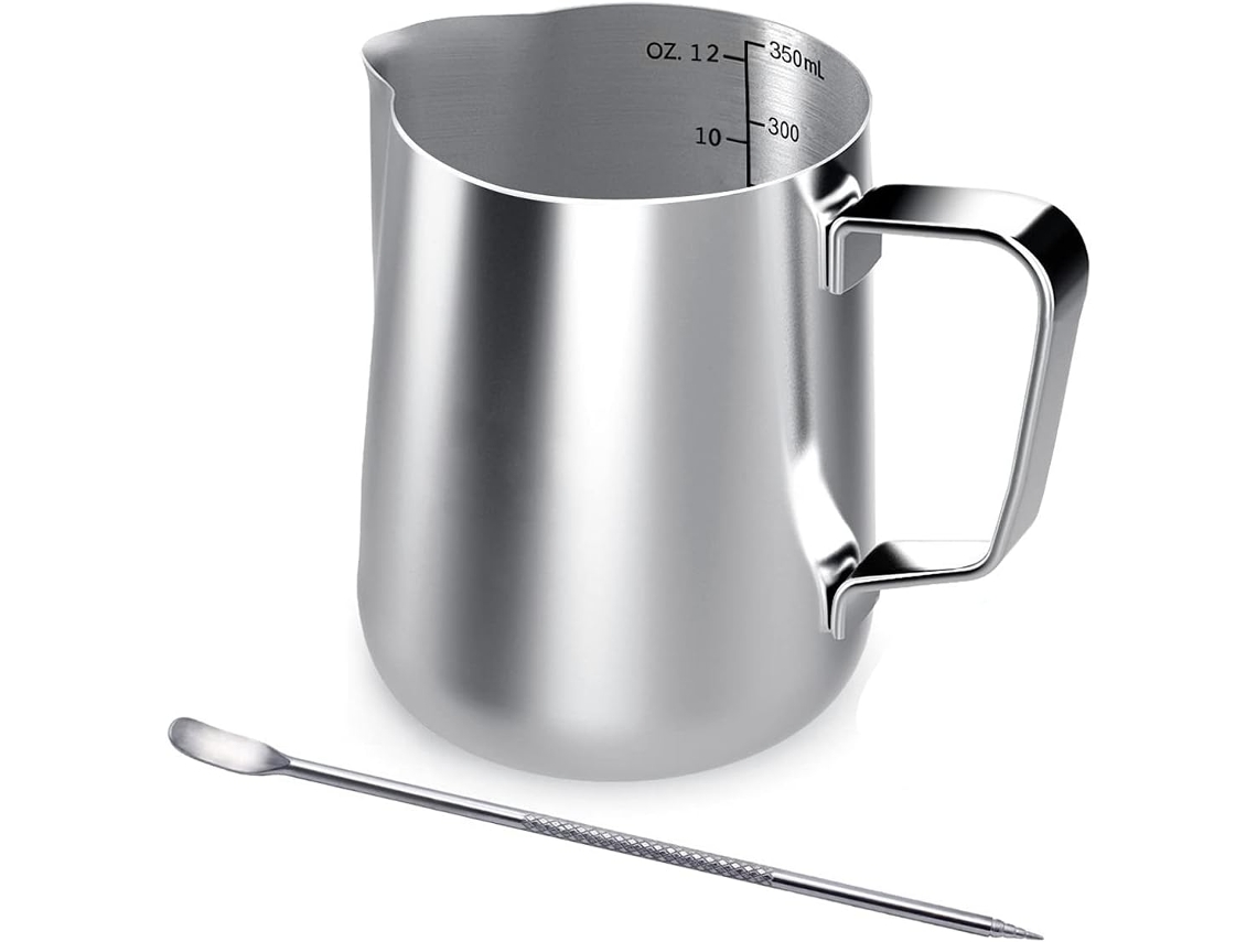 Jarra De Leite Em Aço Inoxidável, 350ml, Com Marcações De Medida E Caneta Para Latte Art