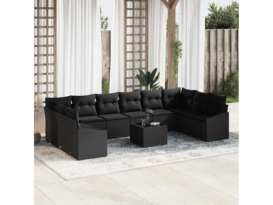 Vidaxl Conjunto De Sofás 11 Unid. Preto Vime Pe